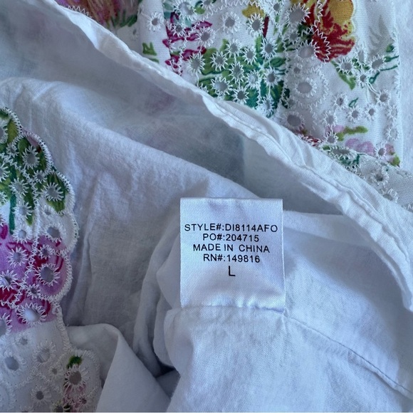 FORE White Lace Floral Print Mini Dress Puff Sleeves L - Picture 5 of 15